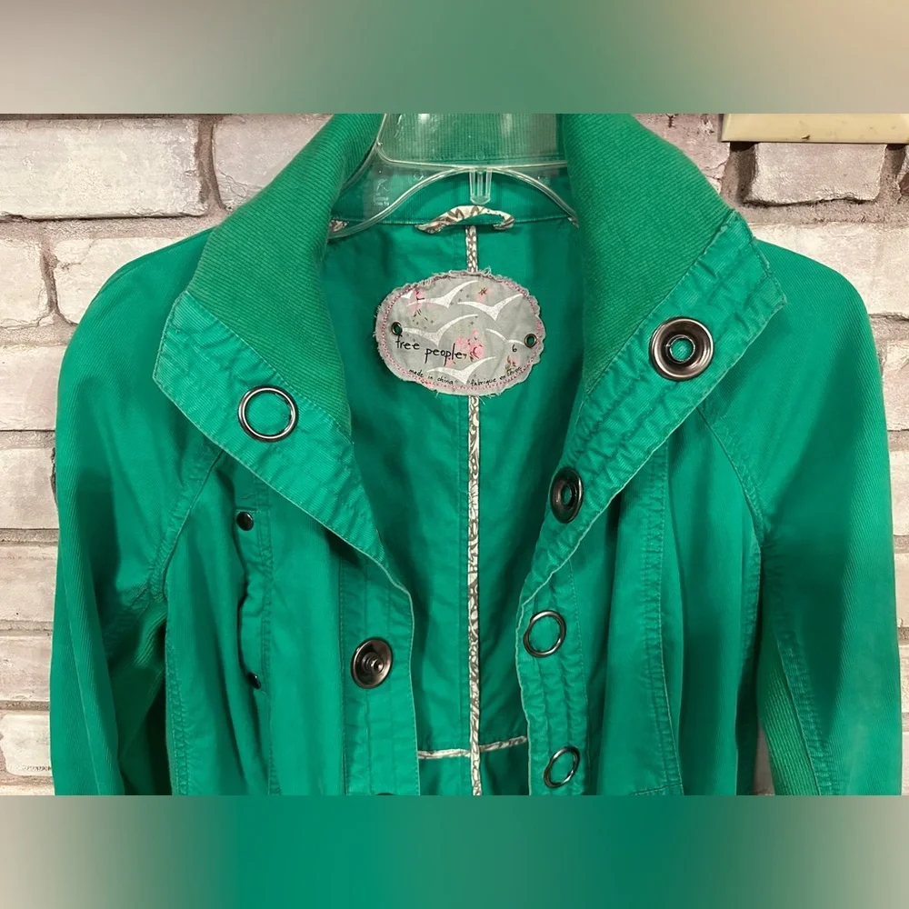 Free People Long Green Coat Size 6 Belt - Picture 4 of 5